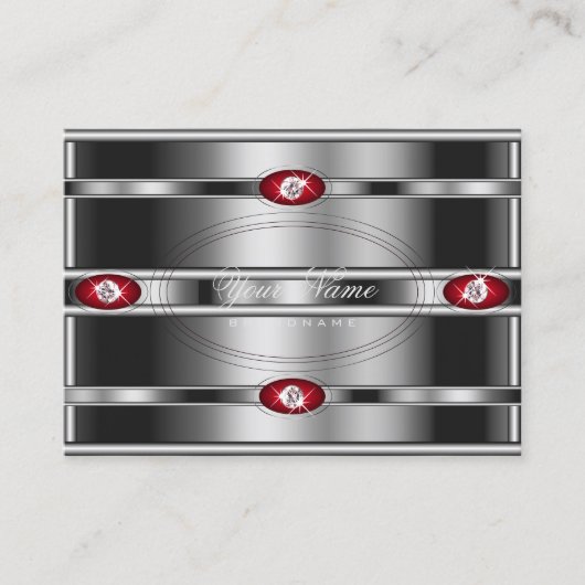 目を引くシルバー効果と赤グラデーション色 名刺 (正面)