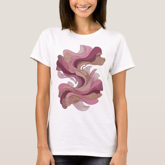 目を引くシルバー抽象芸術アートプリント Tシャツ (正面)