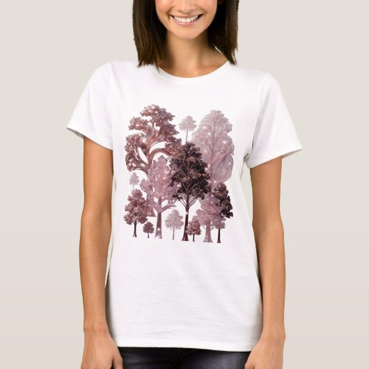 目を引くシルバー PINK TREE FOREST Tシャツ (正面)