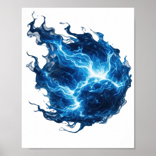 目を引くシルバーBLUE FLAMEプリント ポスター (正面)
