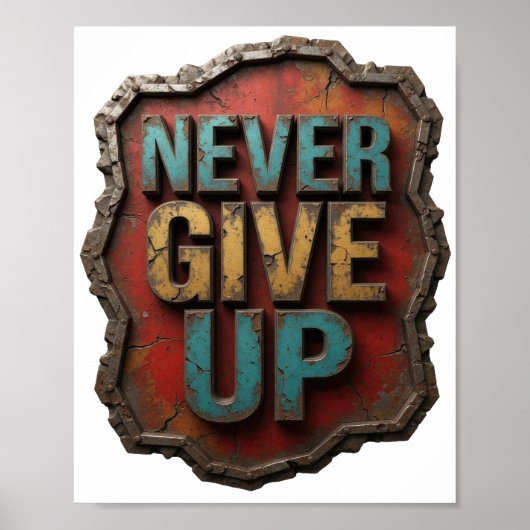 目を引くシルバーNEVER GIVE UP ポスター (正面)