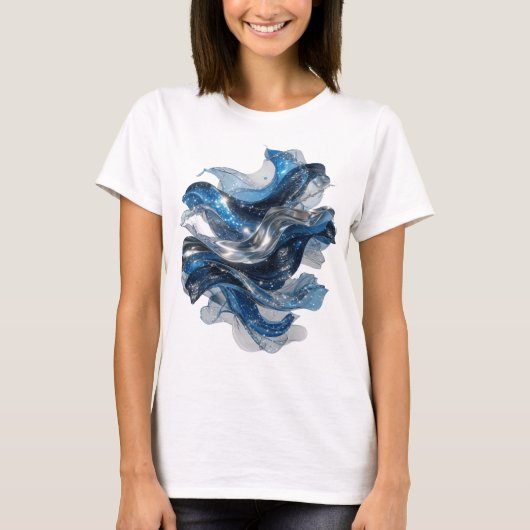 目を引くシルバーWATER WAVE グラフィックTシャツ Tシャツ (正面)