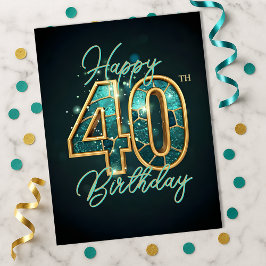 目を引くターコイズとゴールドのジュエリー風40歳の誕生日 ポストカード