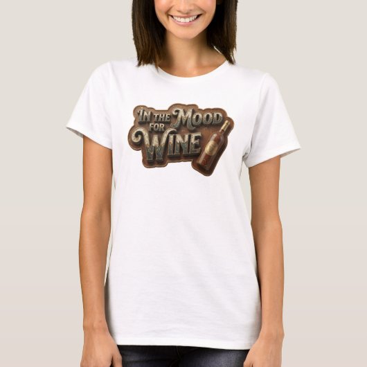 目を引くピンクのワイン好きTシャツ「IN THE MOOD FOR WINE」 Tシャツ (正面)