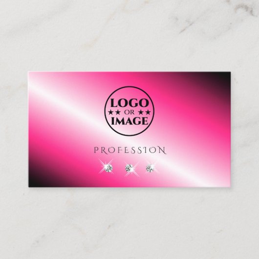 目を引くピンクシルバースパークルダイヤモンド追加ロゴ 名刺 (正面)