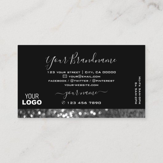 目を引くブラックシルバースパークルグリッター追加ロゴ 名刺 (裏面)