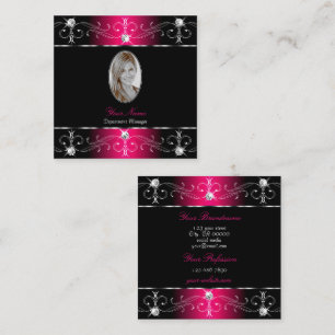 目を引くブラックピンクの華美オーナメント写真を追加 スクエア名刺