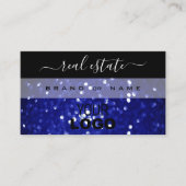 目を引くブラックブルーきらめくグリッター追加ロゴ 名刺 (正面)