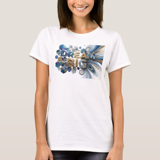 目を引くブルーのDREAM BIGステートメントTシャツ Tシャツ (正面)