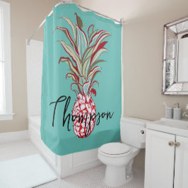 目を引くモノグラムのスクリプトモダンパイナップルブルー シャワーカーテン