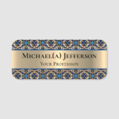 目を引くラグジュアリーゴールド:ロイヤルブルーバロック様式 名札 (正面)