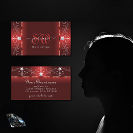 目を引くルビー赤い四角い宝石モノグラム 名刺