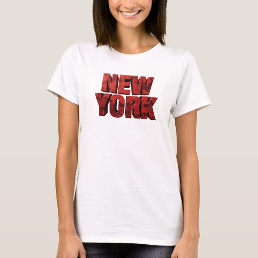目を引くレッドのNEW YORKウェアラブルアート Tシャツ (正面)