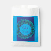 目を引く模様の青緑色の孔雀の羽 フェイバーバッグ (正面)