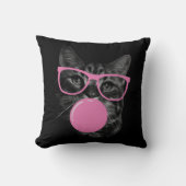 目を引く猫ピンクのメガネとチューインガム クッション (正面)