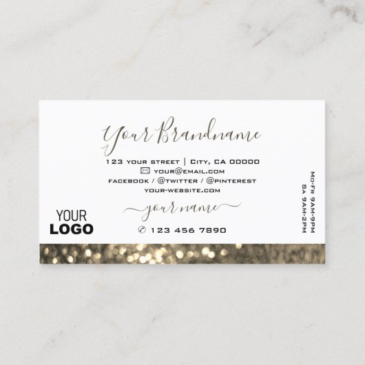 目を引く白い金ゴールドきらめくグリッター追加ロゴ 名刺 (裏面)