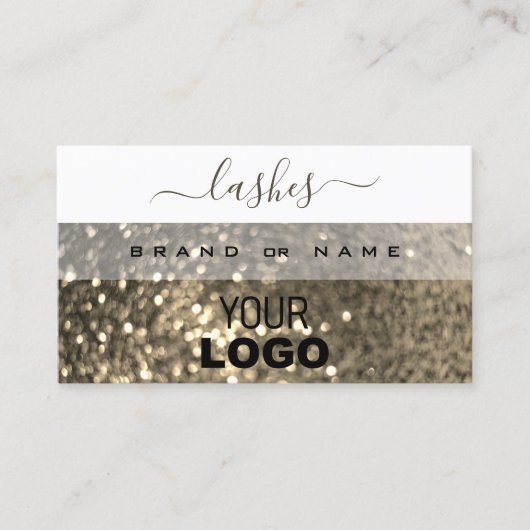 目を引く白い金ゴールドきらめくグリッター追加ロゴ 名刺 (正面)