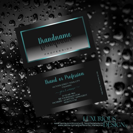 目を引く白黒グラデーションティール（緑がかった色）枠 名刺