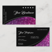目を引く紫のグリッターの星が黒にエレガント 名刺 (正面/裏面)