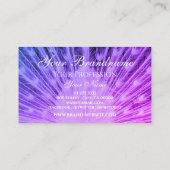 目を引く紫色のピンクのグラデーションの孔雀とロゴ 名刺 (裏面)