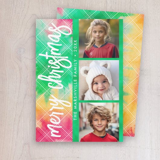 目を引く絞り染め写真コラージメリークリスマス シーズンカード