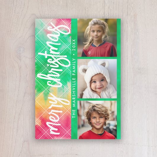 目を引く絞り染め写真コラージメリークリスマス シーズンカード