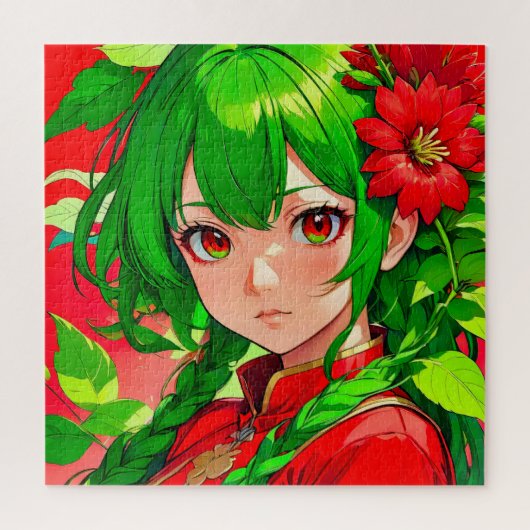 目を引く緑の髪 ジグソーパズル (縦)