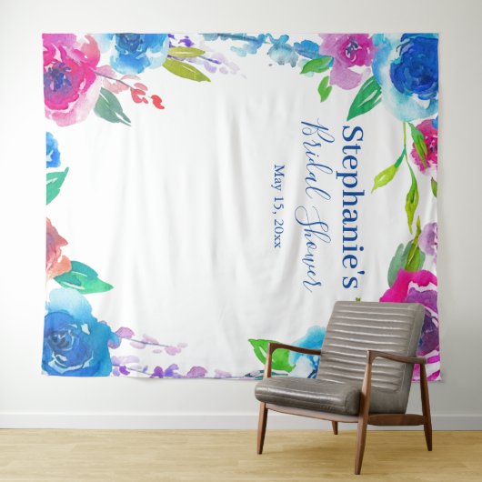 目を引く花のデザインのウェディングシャワーの写真用背景 タペストリー (インサイチュ(横))