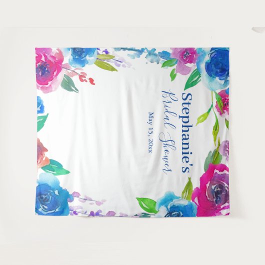 目を引く花のデザインのウェディングシャワーの写真用背景 タペストリー (正面(横))
