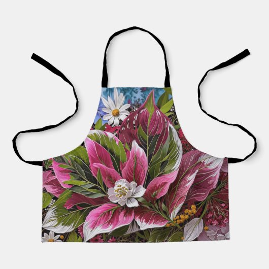 目を引く花柄 エプロン (正面)