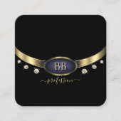 目を引く金ゴールドブルーブラックイニシャルライン スクエア名刺 (正面)
