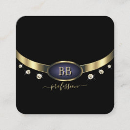 目を引く金ゴールドブルーブラックイニシャルライン スクエア名刺