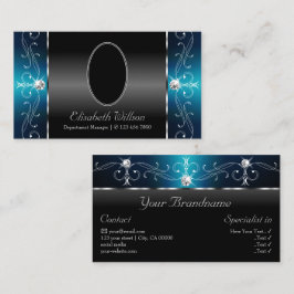 目を引く黒いティール（緑がかった色）の角が付いた宝石の追加の写真 名刺