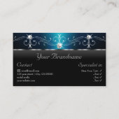 目を引く黒いティール（緑がかった色）の角が付いた宝石の追加の写真 名刺 (裏面)