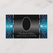 目を引く黒いティール（緑がかった色）の角が付いた宝石の追加の写真 名刺 (正面)