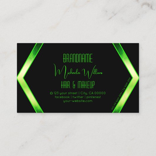 目を引く黒い幾何学的な輝く緑 名刺 (裏面)