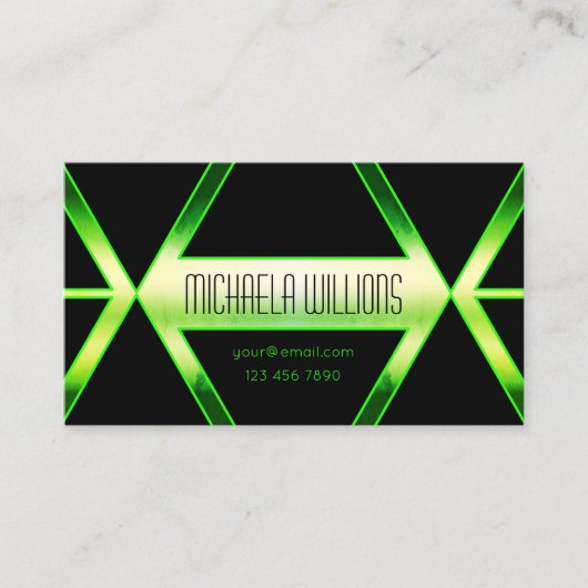 目を引く黒い幾何学的な輝く緑 名刺 (正面)