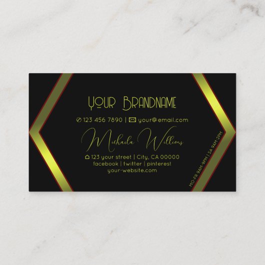 目を引く黒い幾何学黄色のきらめく派手 名刺 (裏面)