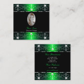 目を引く黒い緑の華美オーナメントにフォート スクエア名刺 (正面/裏面)