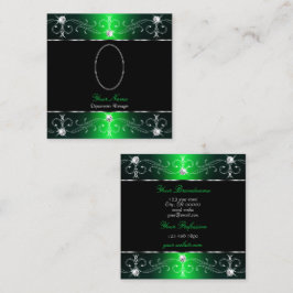 目を引く黒い緑の華美オーナメントにフォート スクエア名刺