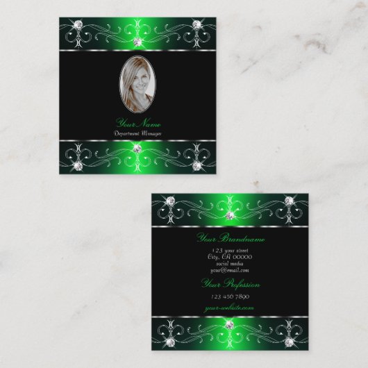 目を引く黒い緑の華美オーナメントにフォート スクエア名刺 (正面/裏面)