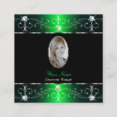 目を引く黒い緑の華美オーナメントにフォート スクエア名刺 (正面)