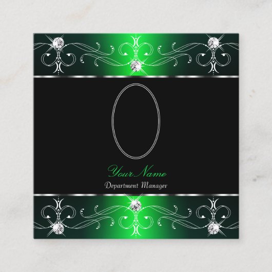 目を引く黒い緑の華美オーナメントにフォート スクエア名刺 (正面)