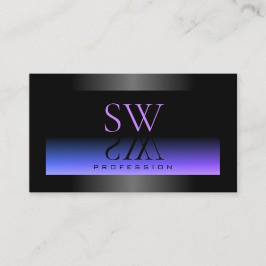 目を引く黒い青とピンクのグラデーションのモノグラム 名刺 (正面)