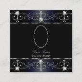 目を引く黒い青の華美オーナメント写真を追加 スクエア名刺 (正面)