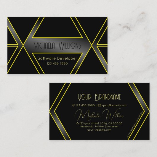目を引く黒と黄色の幾何学的な派手さ 名刺 (正面/裏面)