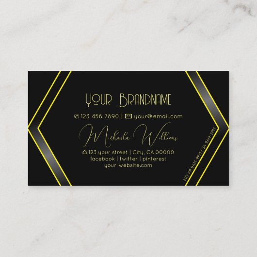 目を引く黒と黄色の幾何学的な派手さ 名刺 (裏面)