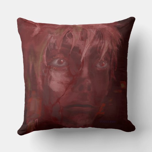 目を持つ非現実的な緑の髪の姿 – 暗 クッション (裏面)