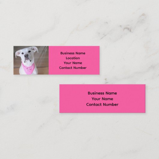 目を熱くした可愛らしい白犬の写真ホットピンク スキニー名刺 (正面/裏面)