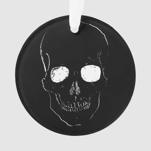 目を白熱［赤熱］光を放つ付けたスケルトンヘッド オーナメント (正面)